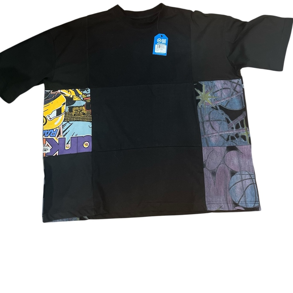 Market Reworked Panel Black Short Sleeve T-shirt Size XL